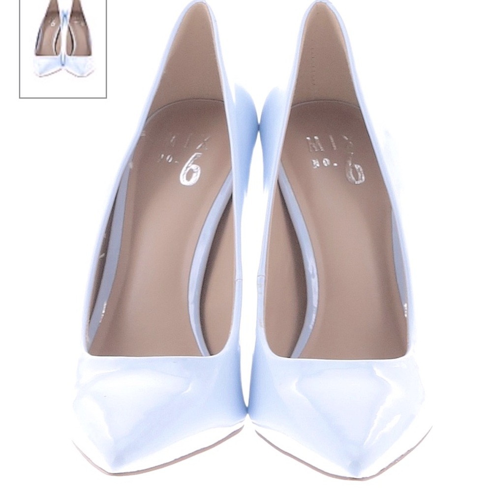 Steep blue high heels.